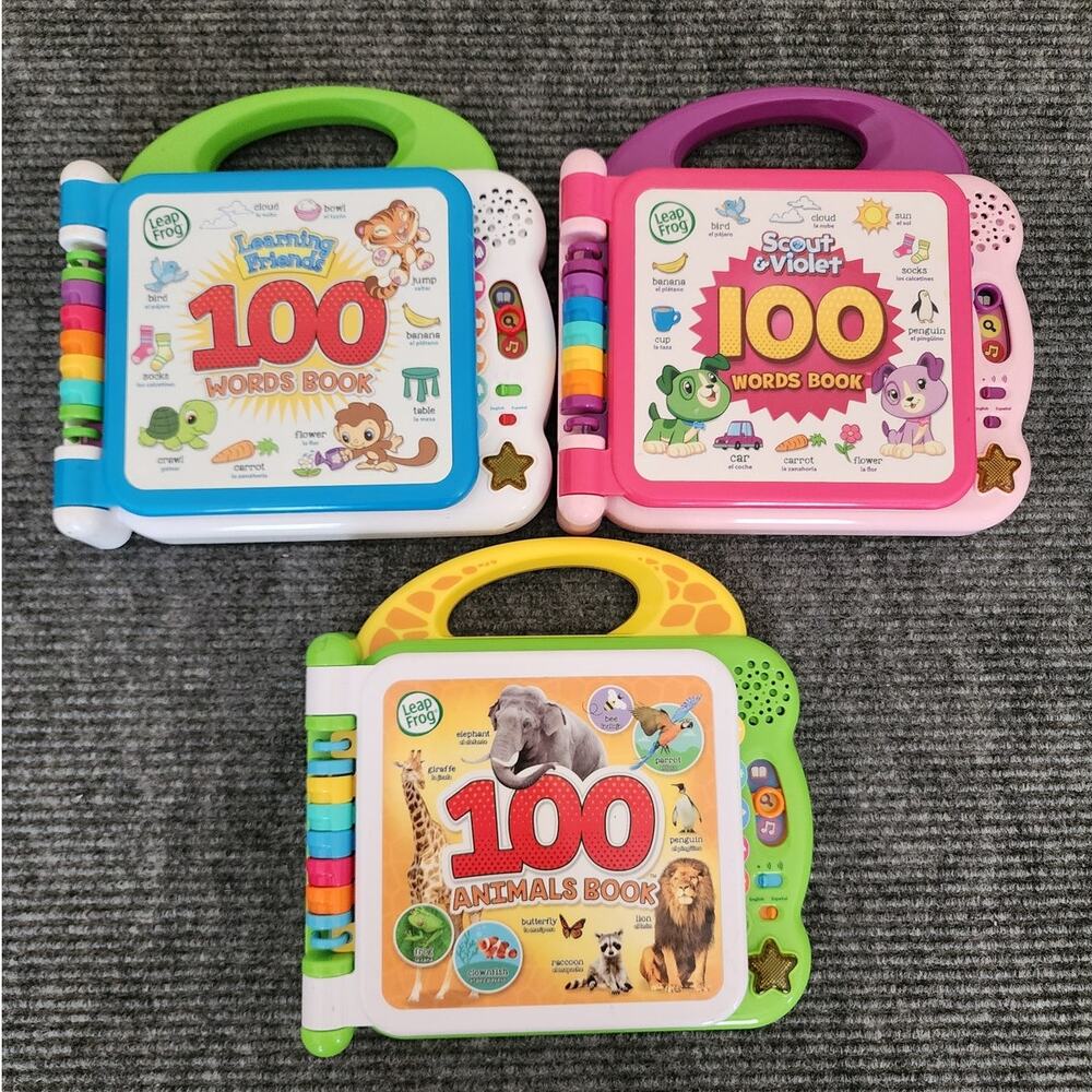 Leap Frog Lot of 3 Electronic Books 100 Animals, 100 Words Working Tested